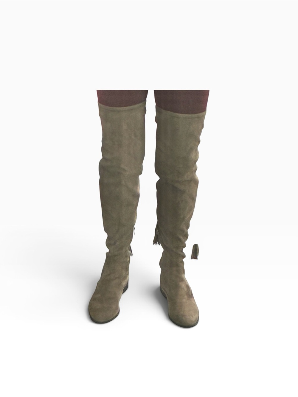 Y2K Boho Taupe Suede Over-the-Knee Tassel Boots Size 6.5